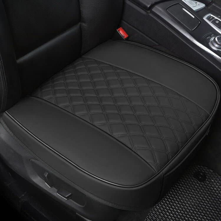 Black Panther 1 Pair PU Car Seat Covers, Front Seat Bottom Protectors Compatible with 95% Vehicles,Diamond Pattern Embroidery, Anti-Slip (W 21.26''Ã—D 20.86â€) - Black - Image 1